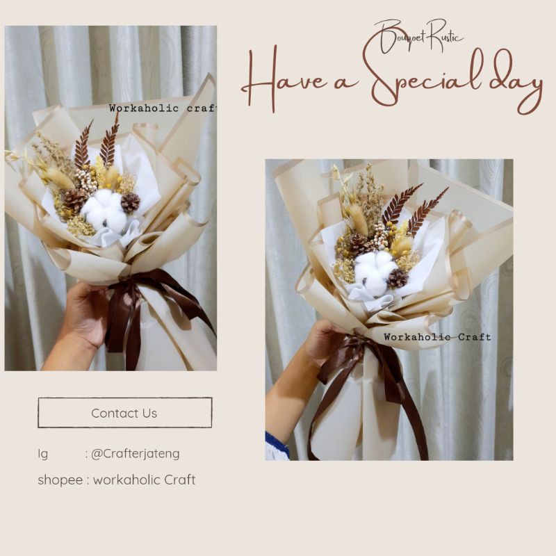 Bouquet Rustic Buket Bunga Kering Mahar Seserahan Dried Flower Hadiah Wisuda Hadiah Lamaran Kado