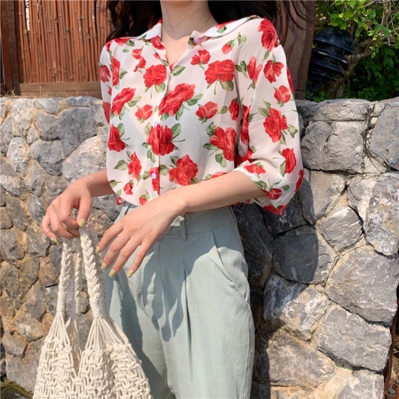 korean chiffon floral blouse top