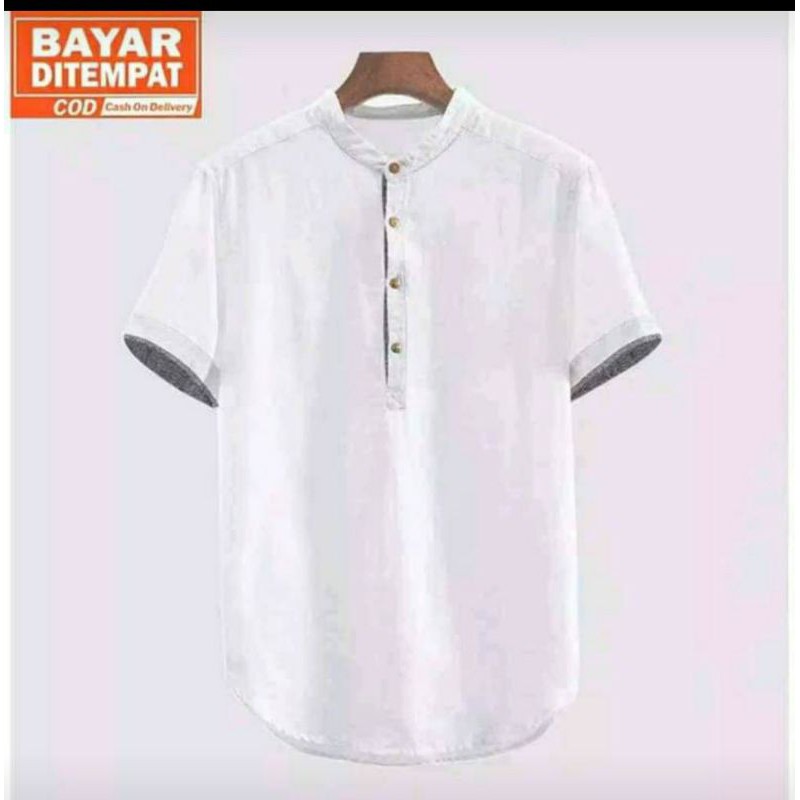 Kurta Hanafi Casual Lengan Pendek Pakistan Baju Koko Lengan Pendek Trendy-Putih