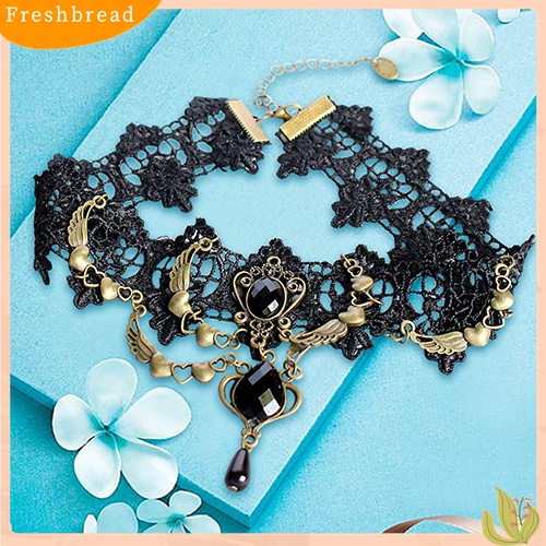 [TERLARIS]Women's Vintage Gothic Steampunk Choker Lace Heart Wing Teardrop Collar Necklace