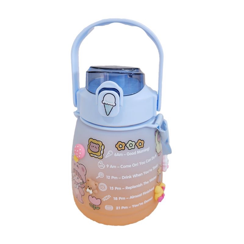 Botol Minum 2 Liter 2000ML 1300ML 1.3 Liter VIRAL/Botol Gradasi/Botol Lucu/ Botol Besar-2 Warna Biru/1300ml