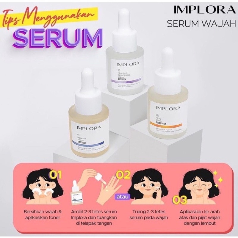 Implora Face Serum Acne Serum Anti Jerawat | Luminous | Midnight | Peeling AHA BHA PHA | Hydrating Serum