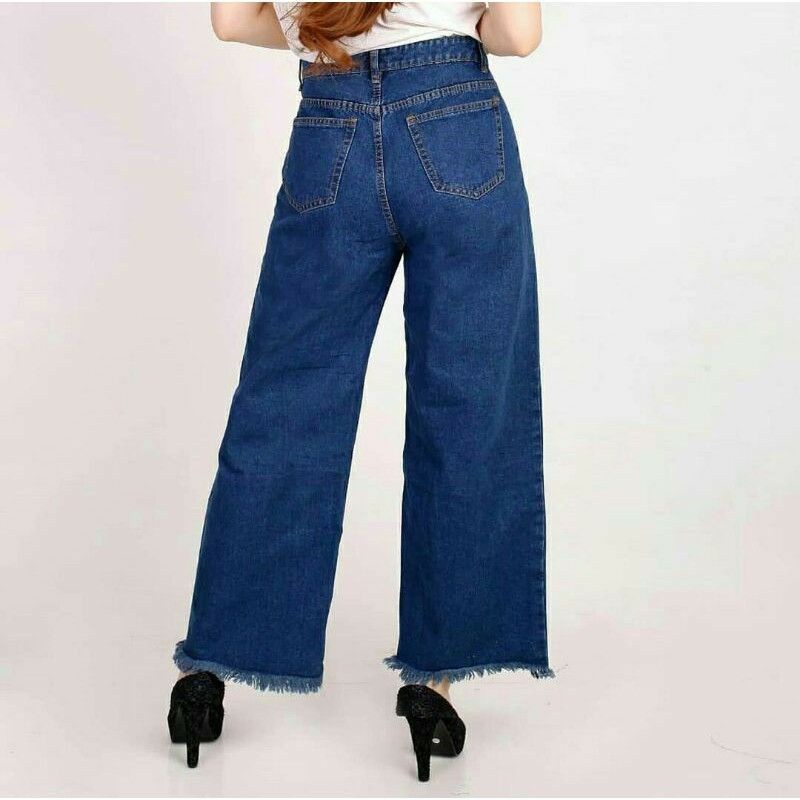 Highwaist Kulot Jeans Wanita Loose