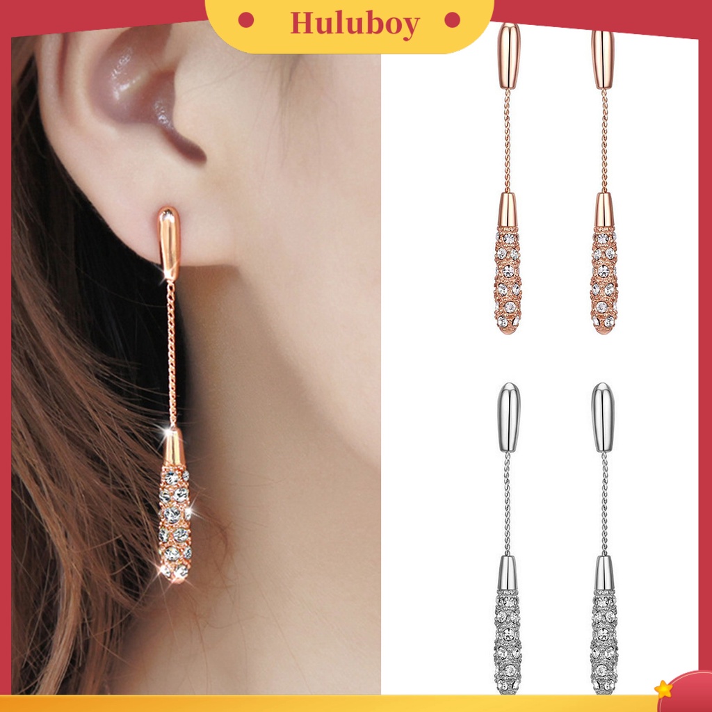 Hu Hu Hu Hu Hu Alat Bantu Pasang Kacamata♡ 1 Pasang Anting Rantai Panjang Bentuk Kolom Aksen Berlian Imitasi Untuk Wanita