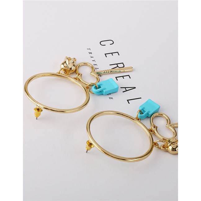 LRC Anting Tusuk Fashion Gold Circle Metal Paint Small Lock Earrings F69827