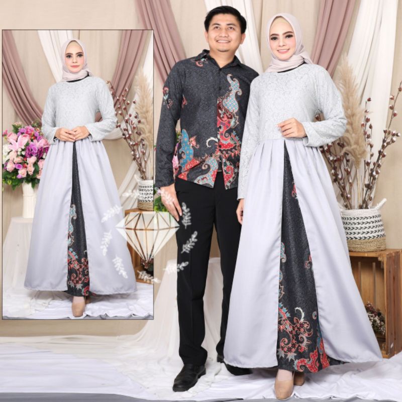 Gamis couple batik ELEGAN/ Sarimbit Idul Fitri Keluarga /Gamis Couple lebaran 2022 / gamis couple