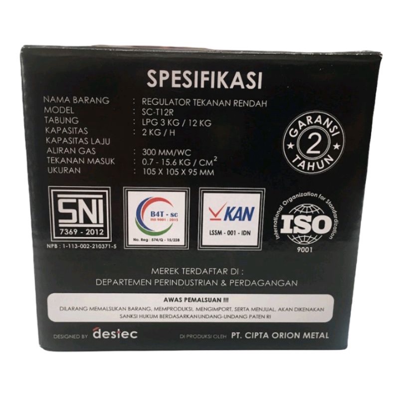 Regulator gas Star Cam dilengkapi pengaman anti bocor