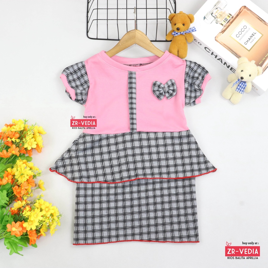 Dress Viona Lengan 3-4 Tahun /  Dres Anak Perempuan Baju Fashion Kids Pesta Adem Motif Lengan Pendek