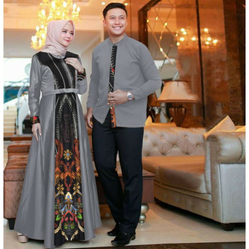 PCS CP MALIKA BATIK PAKAIAN COUPLE PASANGAN KEMEJA DAN GAMIS MAXY CT