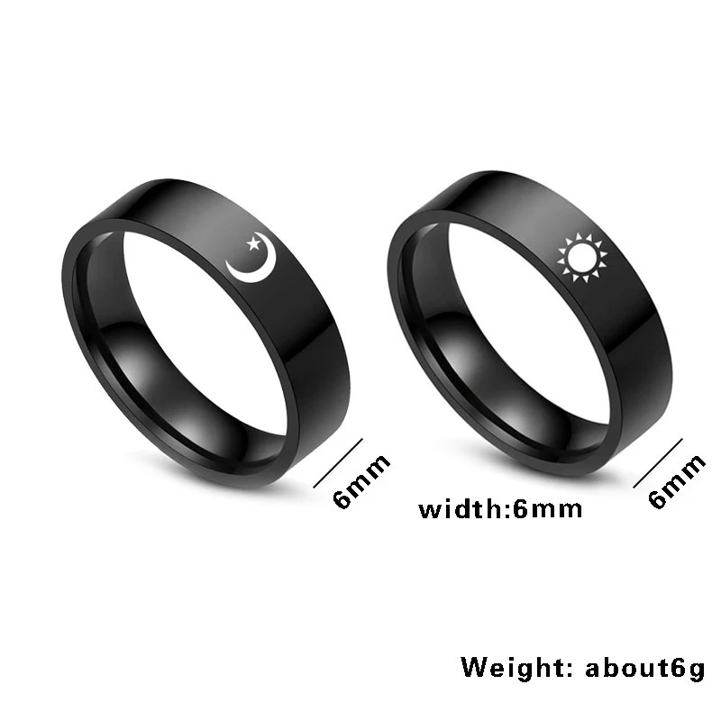 Cincin Couple Bentuk Bulan Matahari Bahan Stainless Steel Untuk Pria Dan Wanita