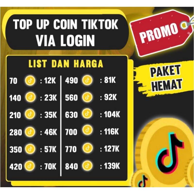 [Ready] Koin Tiktok Via LOGIN | Coin tiktok | Tiktok Coin Murah via login