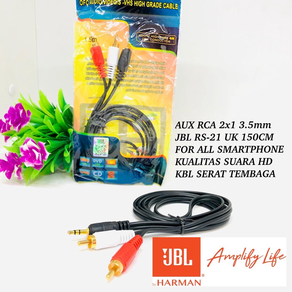 VIBOX RS21 KABEL RCA 1 TO 2 audio handphone ke speaker (1.5 &amp; 3METER ) AUDIO  - KABEL MERAH PUTIH TO AUX 3.5mm