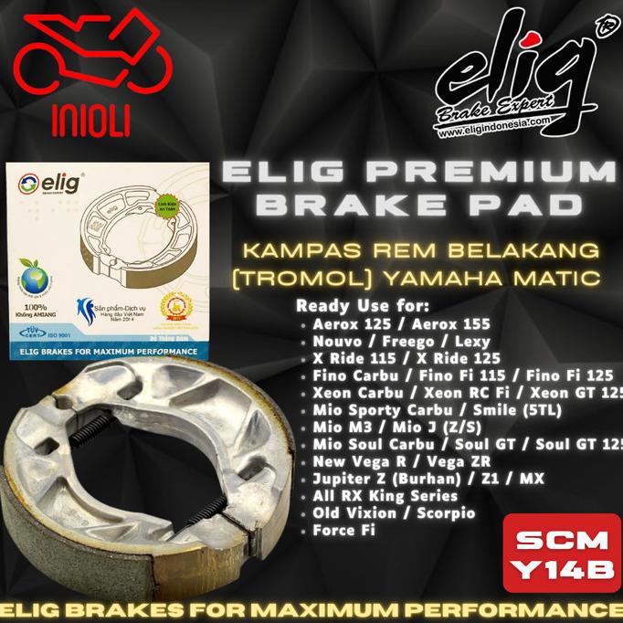 Kampas Rem Belakang Tromol ELIG SCM-Y14B YAMAHA: AEROX,LEXI,OLD VIXION