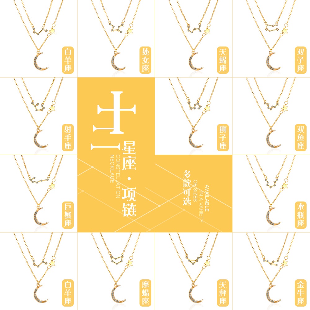 Kalung Rantai Liontin Motif Rasi Bintang Untuk Pria Dan Wanita /Kalung Zodiac Constellation Necklace