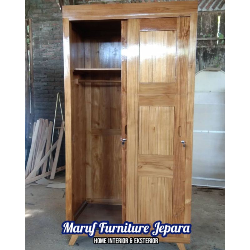 Lemari Baju / Pakaian Kayu Minimalis 2 Pintu Sliding / Geser