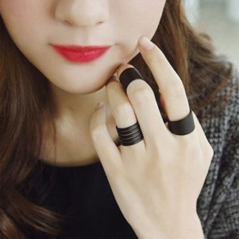 [Bayar Di Tempat]Set Cincin Persegi stackle Warna Hitam