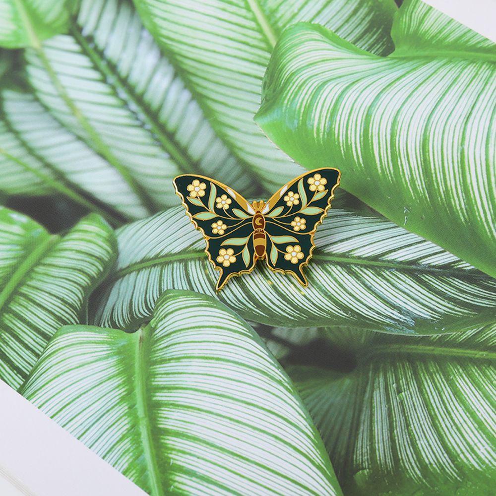 Needway  Kupu-Kupu Enamel Pin Lucu Kreatif Hitam Serangga Tanaman Hadiah Hadiah Untuk Anak-Anak Perjalanan Peringatan Lencana Kerah Enamel Pin