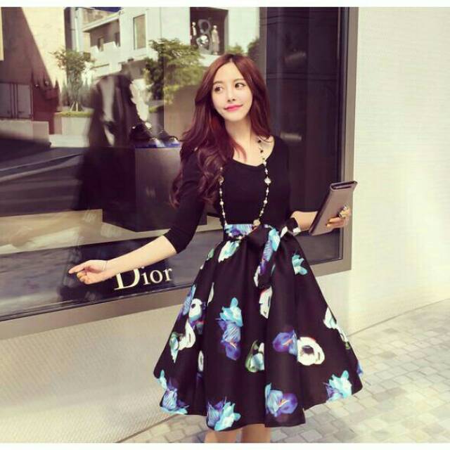 Dress wanita lengan panjang model two piece import dress korea