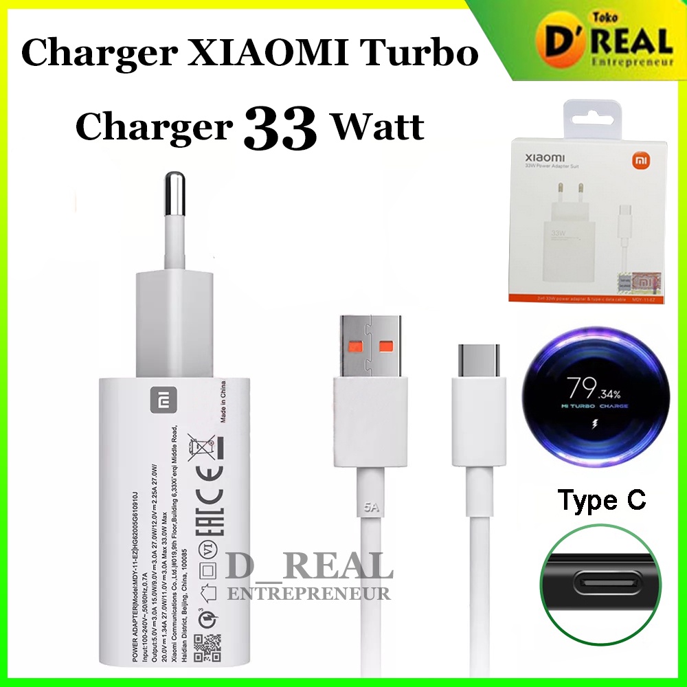 Charger Xiaomi 33 Watt Tipe C Turbo Fast Charge MDY-11-EZ