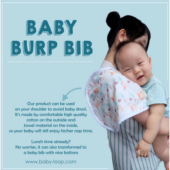 BabyLoop Burp Bib - Celemek Bayi - Baby Loop Slaber Bibs Anak Bayi Katun Halus Cotton Celemek Makan Anak