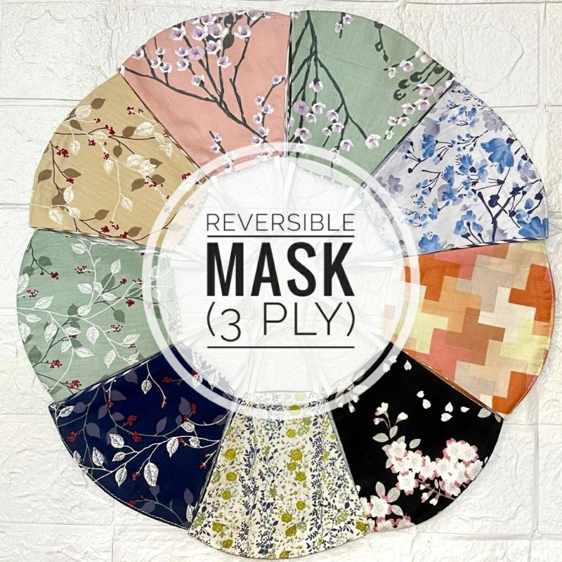 Masker Kain Katun Jepang Premium 3 ply Motif Bunga reversible bolak balik Dewasa Wanita