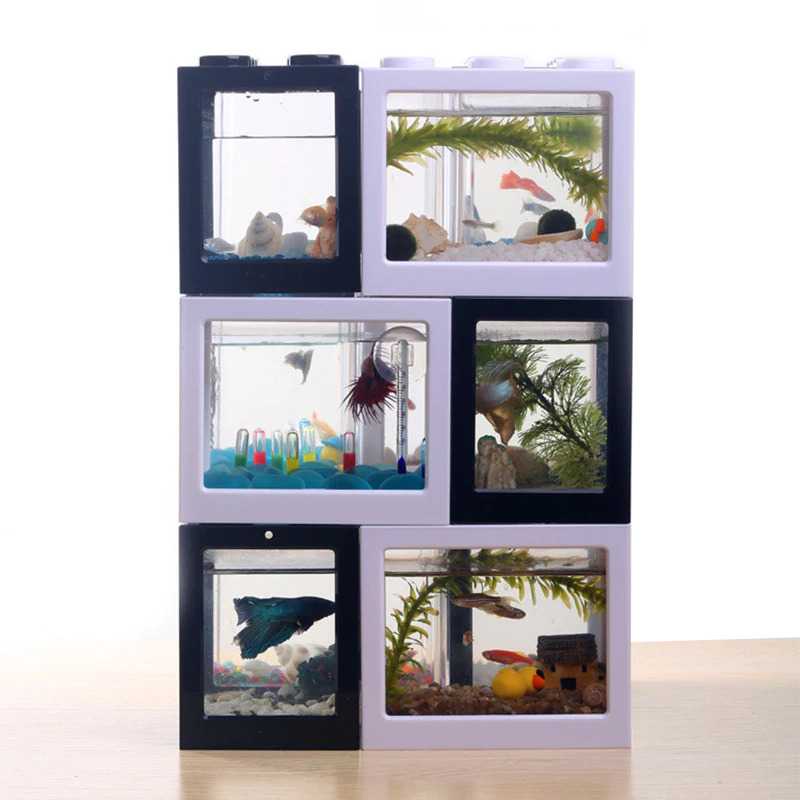 Aquarium Mini Solitare Lego Ikan Cupang Ikan Kecil Bahan Akrilik 8x8x11 cm - Hitam