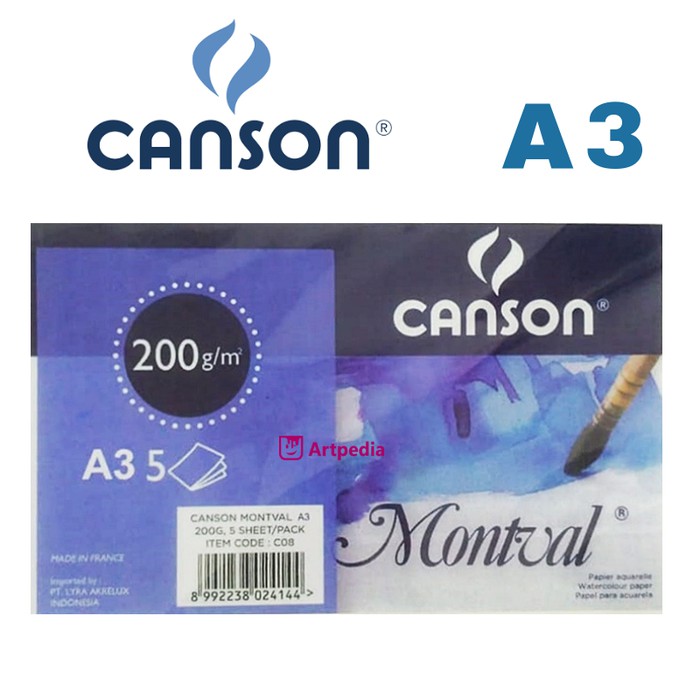 

Canson Montval A3 200gsm 5 Sheet - Watercolour paper Montval A3