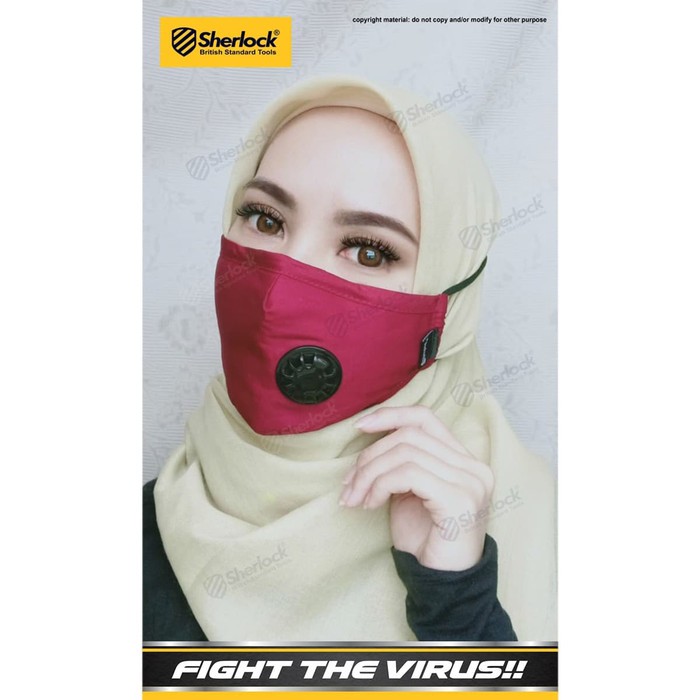 Masker Kain Hijab Respirator / Sherlock With N99 Carbon Filter - Merah