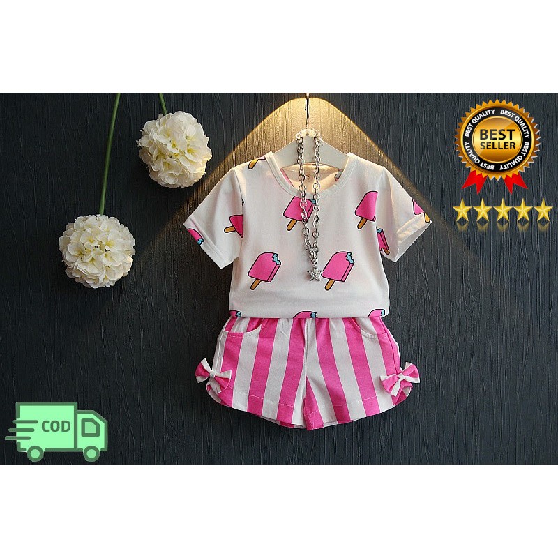 setelan baju anak perempuan ice cream / setelan baju dan celana