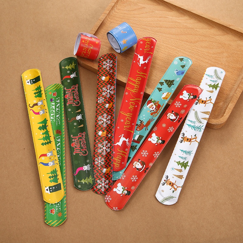 Mary Christmas Slap Bracelet Elk Design Cartoon Hand Toys Mainan Anak Liburan Lucu Novelty PVC+Steel Motif Santa Claus