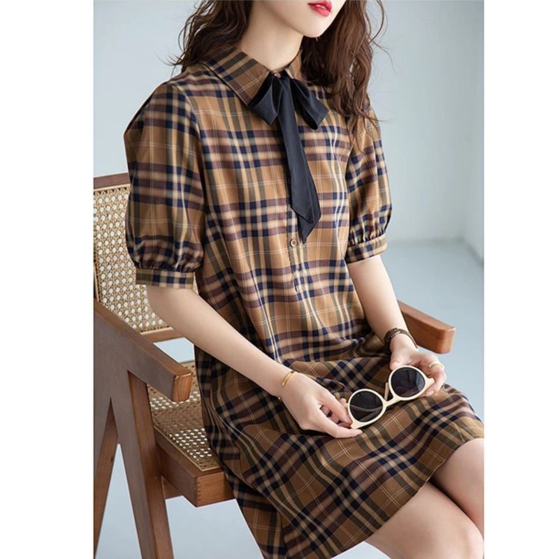 MDLV ~ 1814# Brown BB Tie Neck Mini Dress Import Dress Kotak Korea Fashion import
