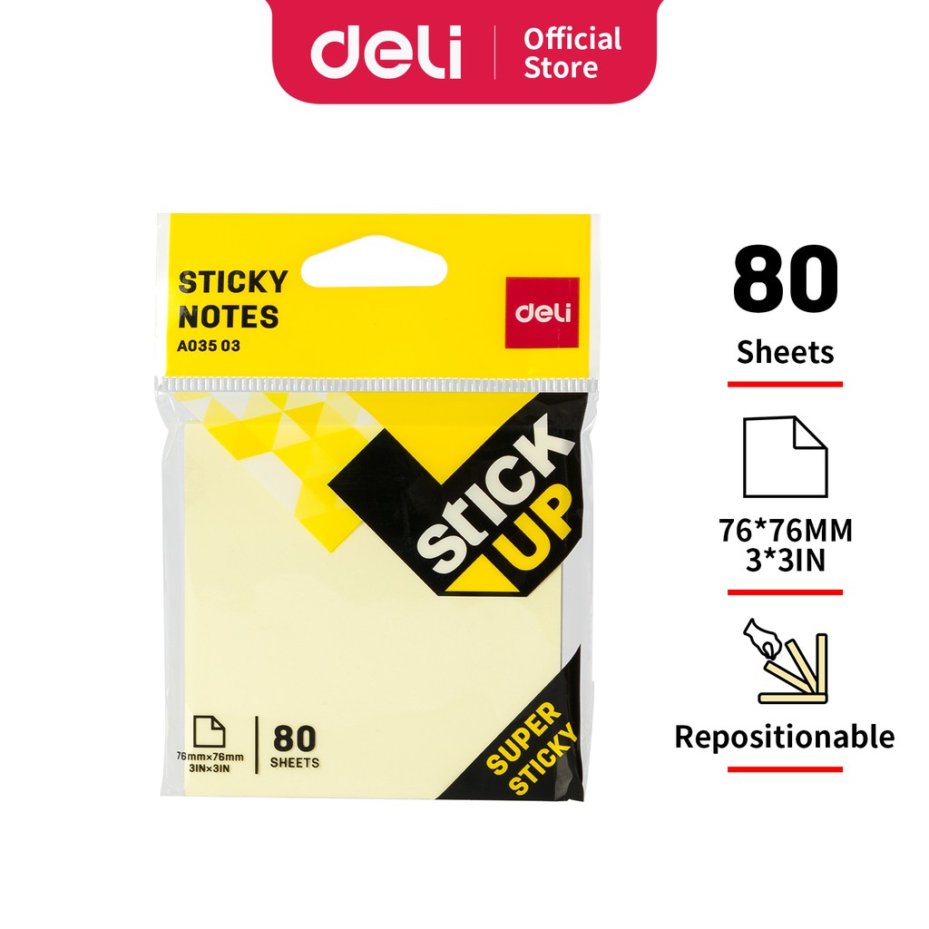 

Deli Sticky Note 76x76mm 80 Halaman . Warna Kuning EA03503