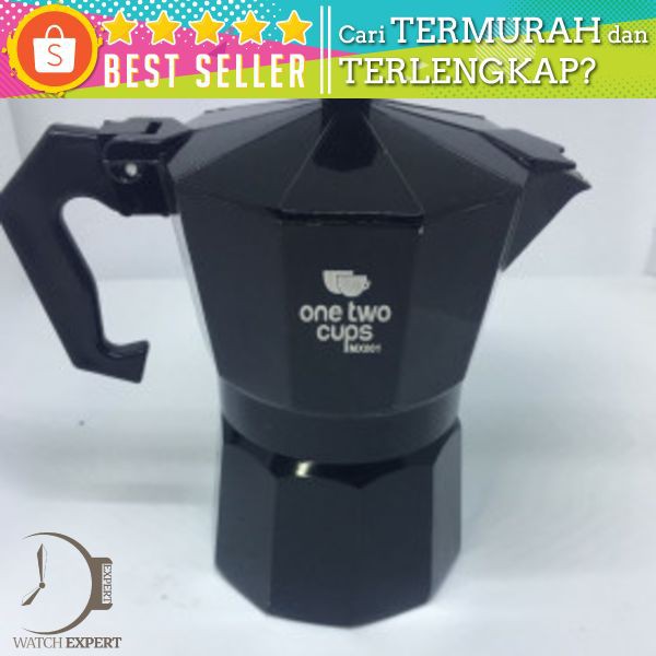 OneTwoCups Espresso Coffee Maker Moka Pot Teko Stovetop Filter 300ml 6 Cups - MX001 - Black