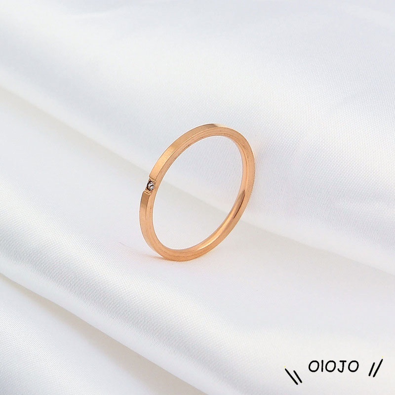 1Pc Cincin Berlian Baja Titanium Sederhana Bergaya Korea dan Perhiasan Wanita - ol