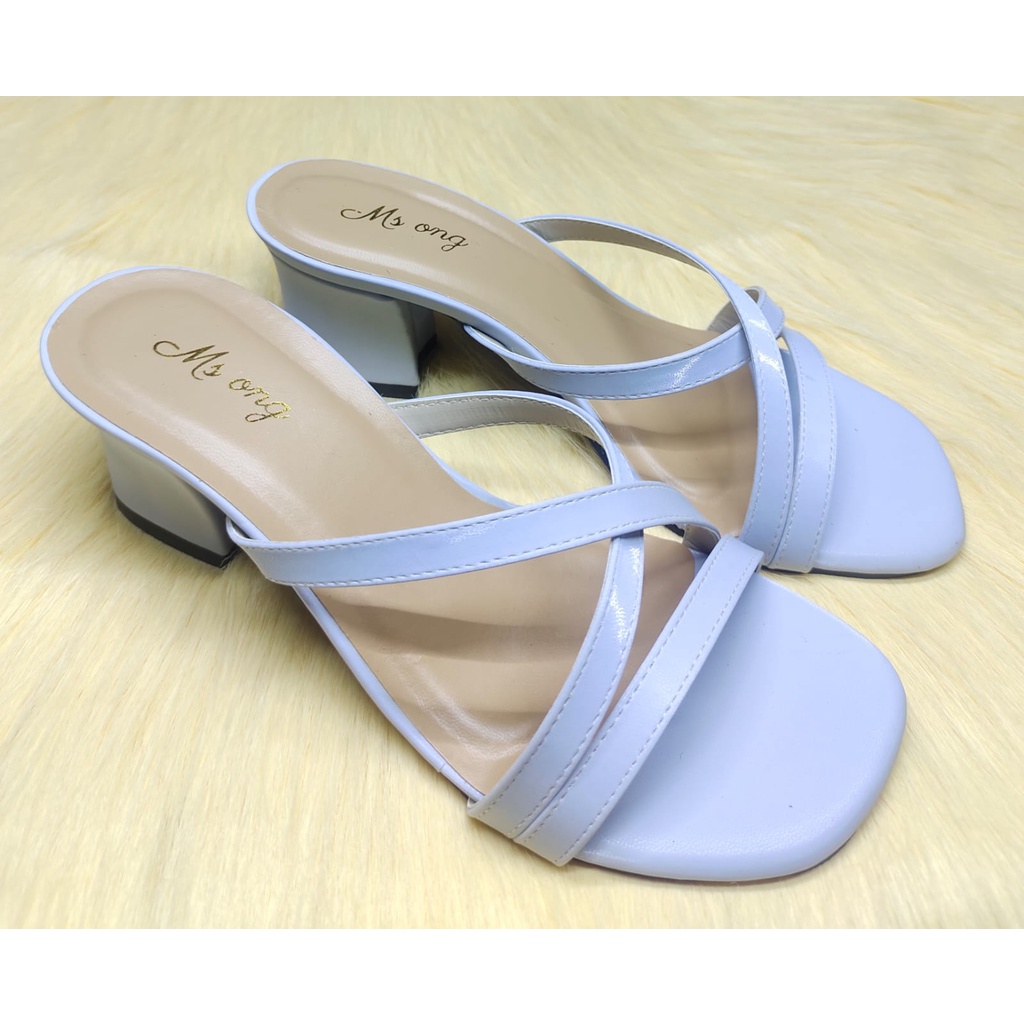 JY MSH 06 Sandal High Heels Hak Tahu Tali Silang Strappy Chunky Wanita Impor Murah