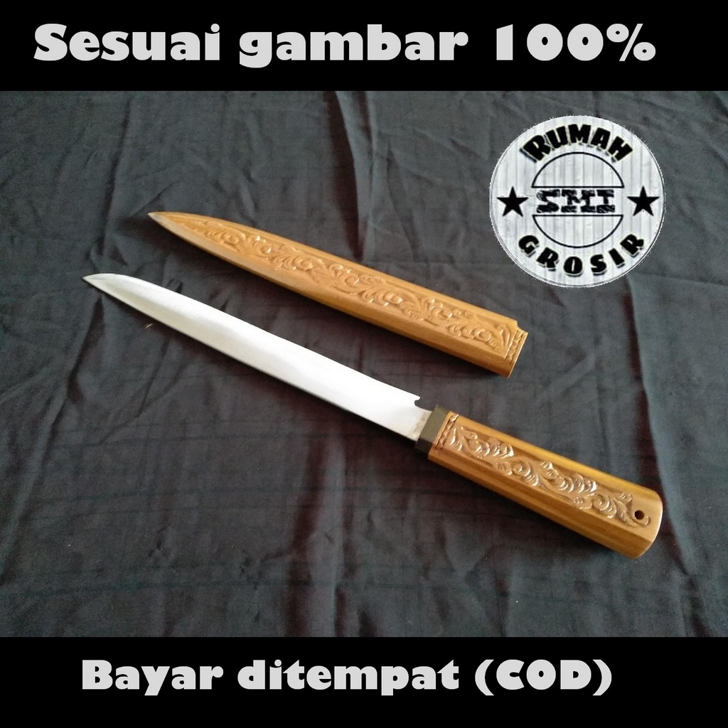 GOLOK Tarisi Ukir Kayu Jati Sembelih Hewan Qurban Baja Per High Quality Keren