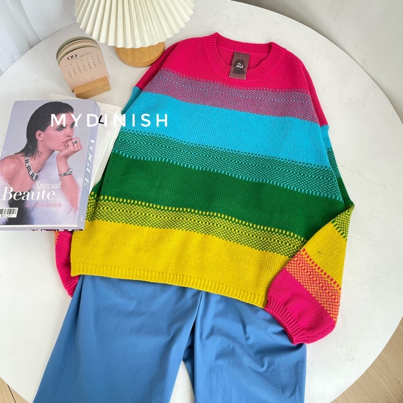 Hanna Rainbow Sweater - Sweater Wanita Motif Cewe Kue