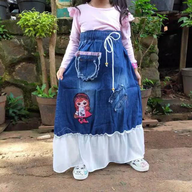 Rok jeans tutu anak led musik 4-7 tahun