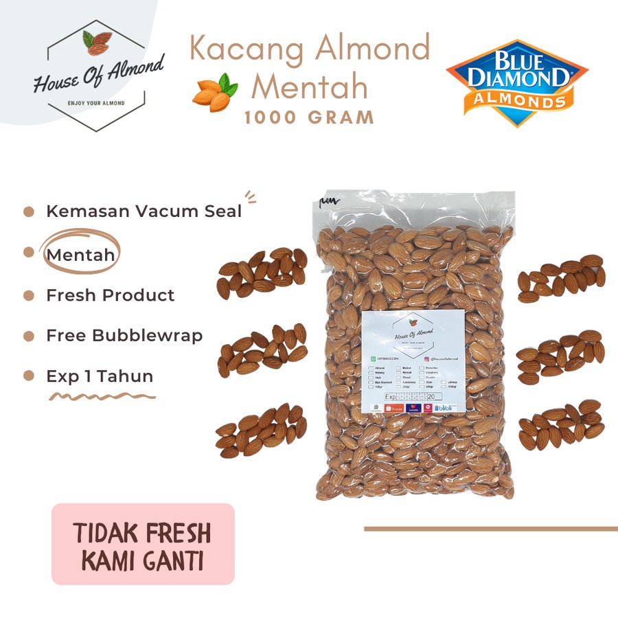

Kacang Almond Mentah (Raw) 1kg Blue Diamond