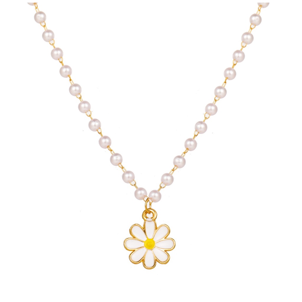 Kalung Liontin Wanita MUTIARA DAISY Gaya Korea Fashion Women Pearl Necklace Aksesoris Feshyen Cewek