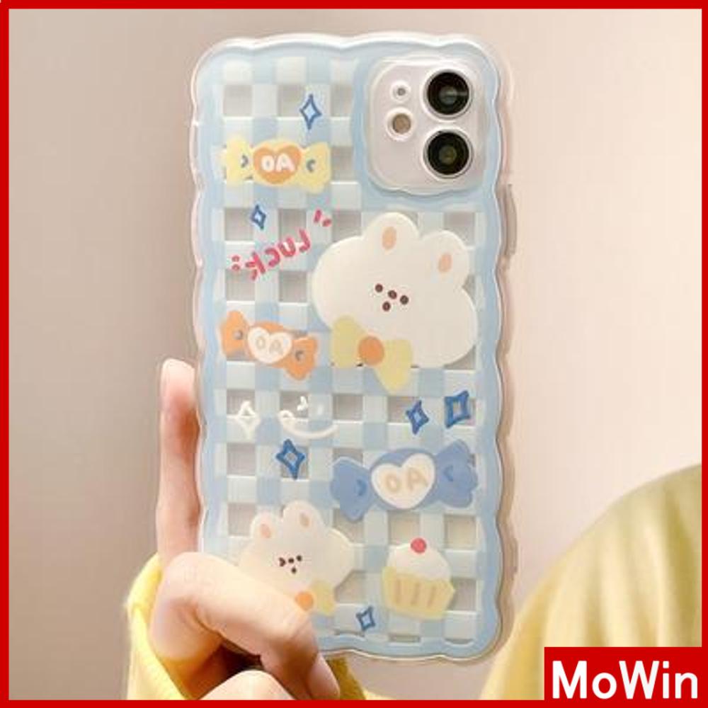 iPhone Case Silicone Soft Case Clear Case Wave Non-Slip Shockproof Camera Full Coverage Protection Bear Cute Blue For iPhone 13 Pro Max iPhone 12 Pro Max iPhone 11 iPhone 7 Plus