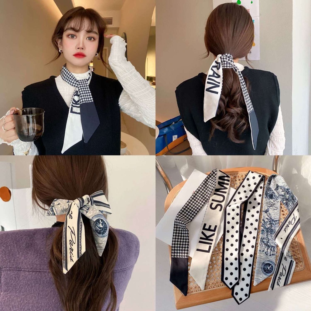 Scraft Tas ikat pita wanita Korea fashion multi-gaya kelas atas syal leher kecil syal syal sutra cocok untuk semua silk scraft