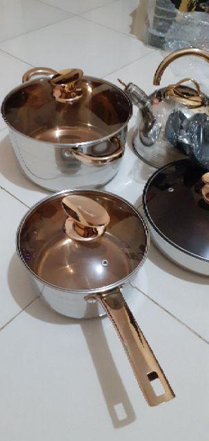 Oxone Ox777 Rosegold Cookware Set 12+1pcs Knife Set Panci Ox-777