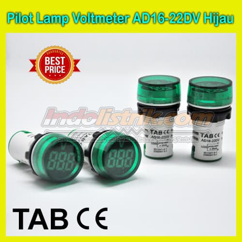 idn.s448 Pilot Lamp Voltmeter Volt Meter 22mm AD1622DV Hijau TAB