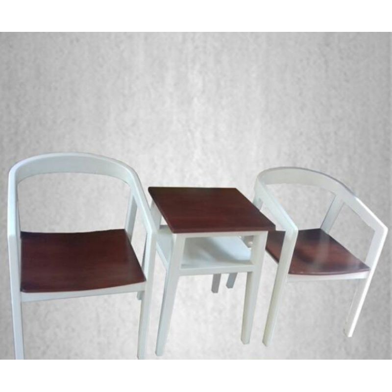 Set Kursi Teras Minimalis /Kursi Meja Teras Modern  Kekinian Bahan Kayu Warna Putih Kombinasi