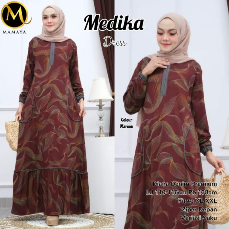 Medika dress, bahan diana denim premium, Ld 110-116 cm, zipper depan, nyaman, good quality