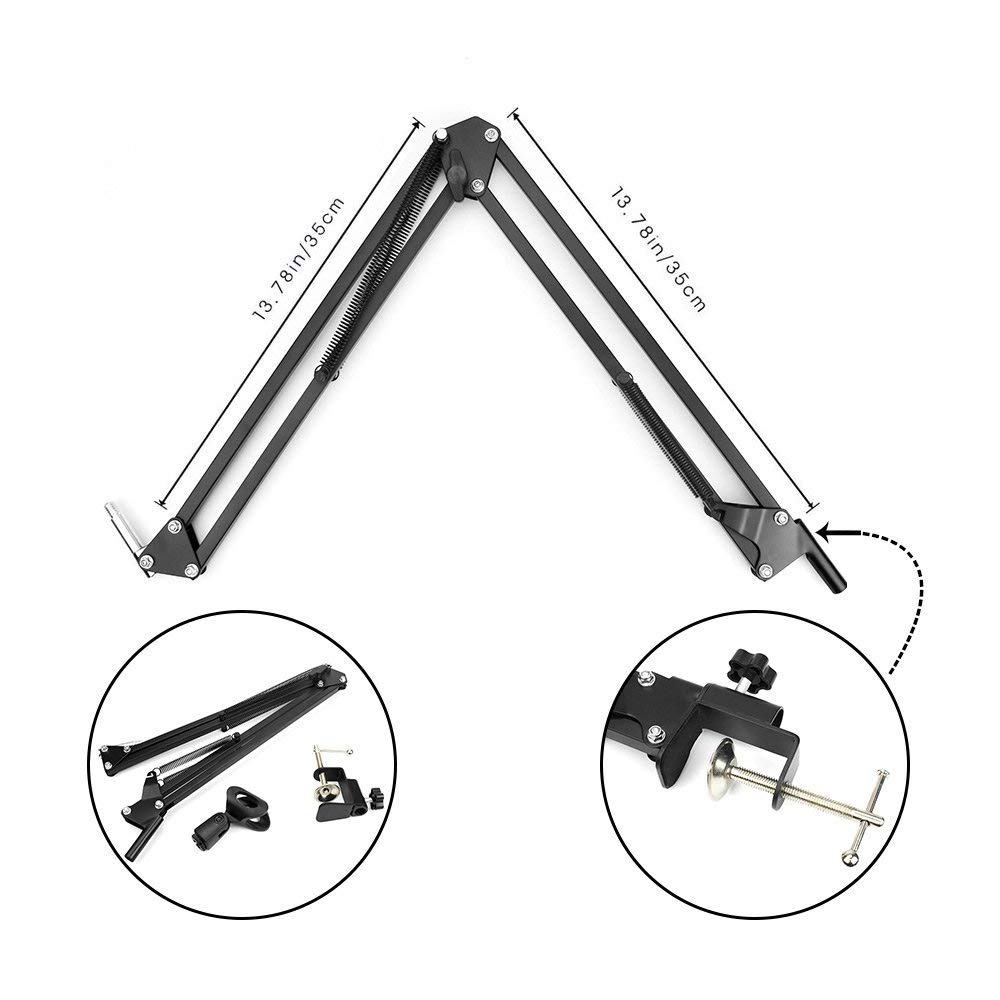 TaffSTUDIO BM-900 Paket Smule Professional Condenser Microphone Built-in Sound Card with Scissor Arm Stand NB-35 &amp; Pop Filter