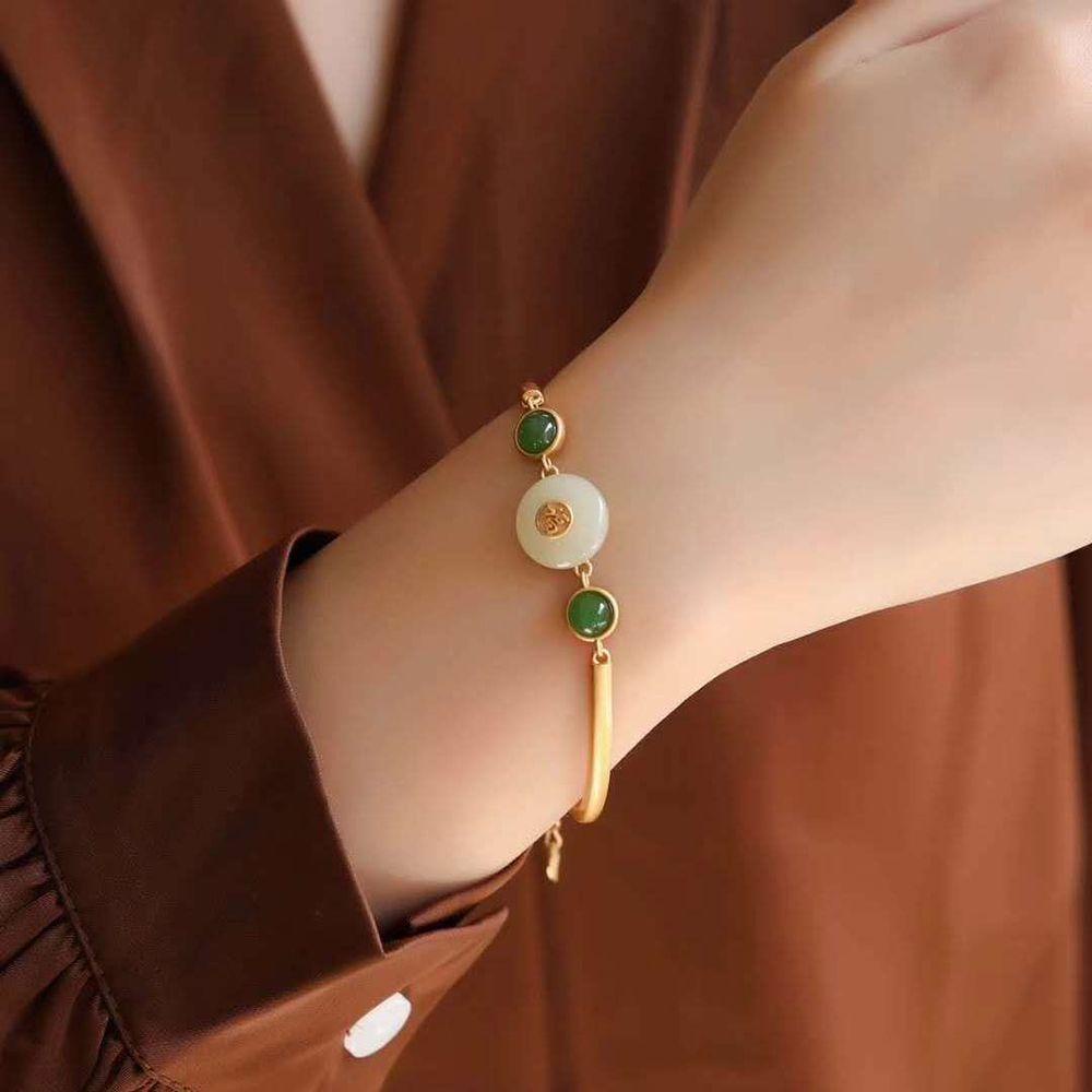 Mxbeauty Gelang Giok Imitasi Fashion Klasik Perhiasan Aksesoris Gadis Hanfu Aksesoris Gaya Cina Wanita Bracelet