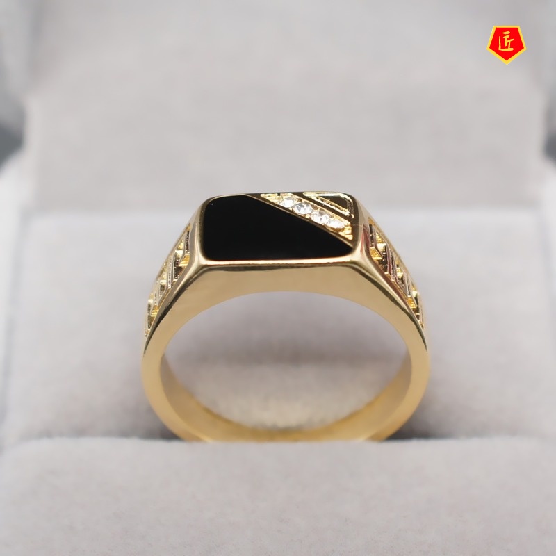 [Ready Stock]Creative Triangle Drop Oil Diamond Men's Ring