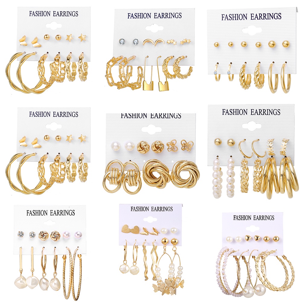 10pcs / Set Anting Stud Hias Mutiara Kupu-Kupu Warna Emas Gaya Retro Untuk Wanita